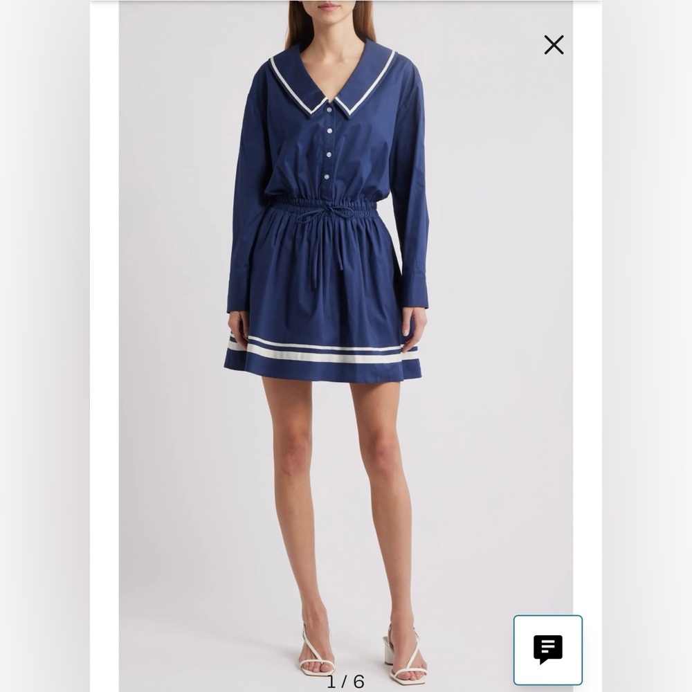 Charles Henry Border Print Long Sleeve Stretch Cotton Dress